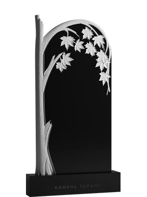 Памятник из черного гранита с резным кленовым деревом